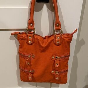 Linea Pelle Collection Orange Leather Tote Bag